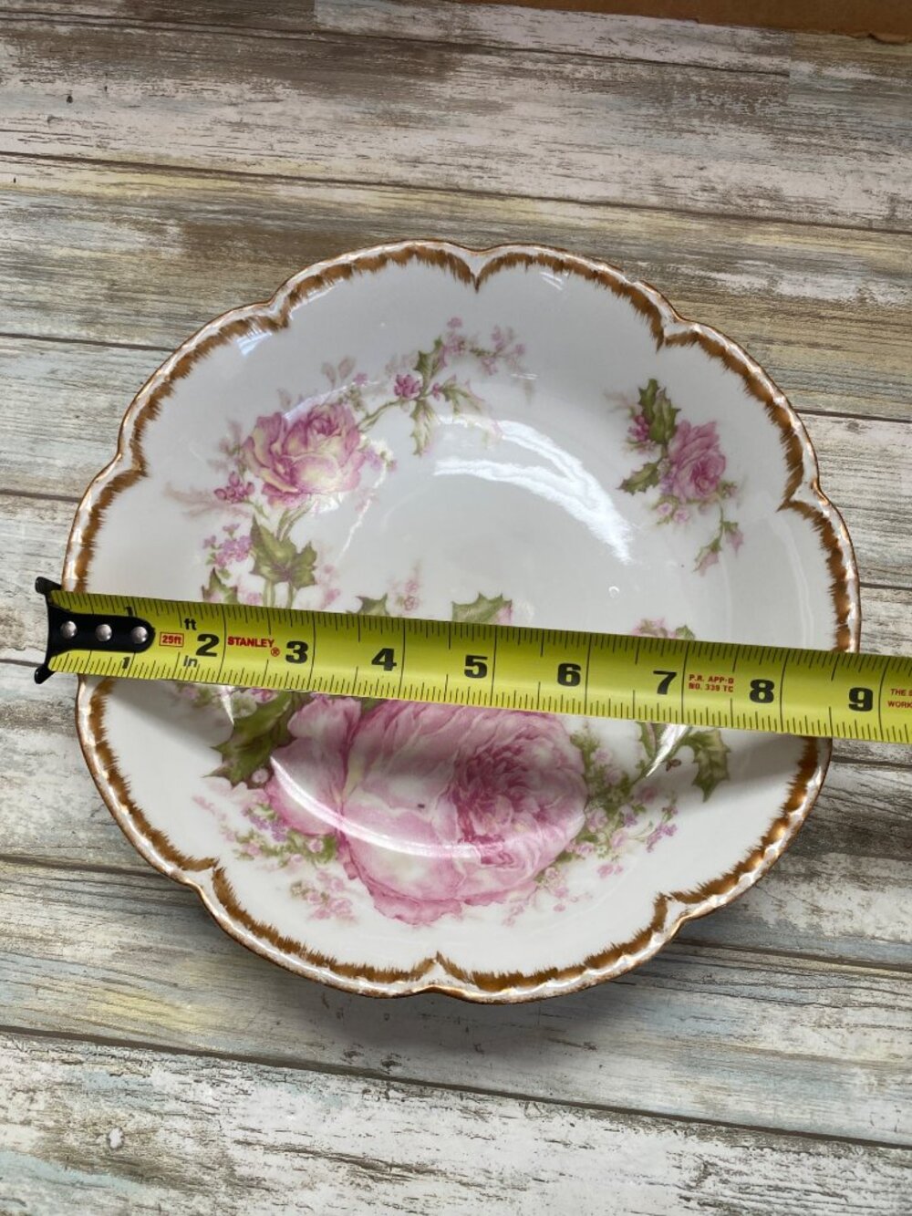 Haviland Limoges H90 Christmas Rose Double Gold 9" Round Serving Bowl Antique - Picture 4 of 13